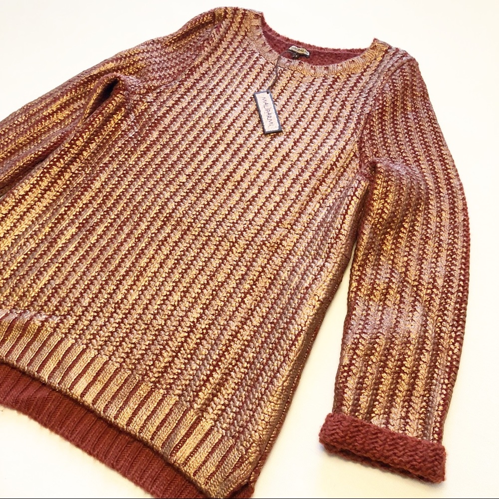NEW Maliparmi Gold Metallic Cable Heavy Sweater